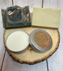 Men's Shaving Set - Lime, Ginger Patchouli Soap bar,  Salt soap bar, Cream, Soap rack, Flannel & brush - Mad About Nature