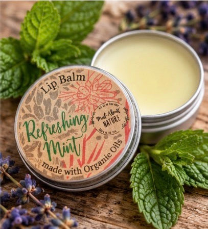 Natural Madaboutnature lip balm in a 15ml container, made with organic oils, for nourishing and hydrating lip care.