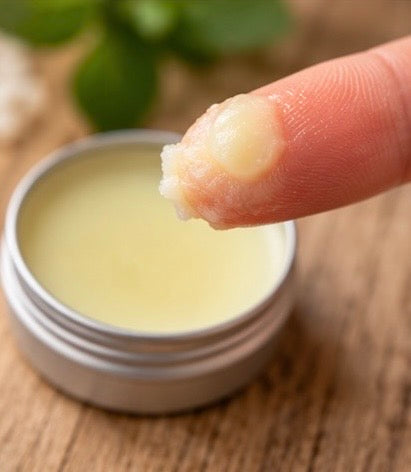 Natural Lip Balm by Madaboutnature in a 15ml container, made with organic oils, ideal for nourishing and moisturizing lips.