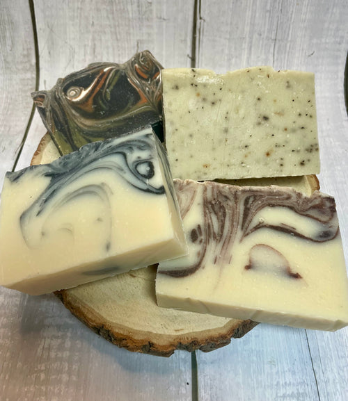 Handmade luxury soap gift box by Madaboutnature with four natural, vegan, vegetarian-friendly soap bars displayed.