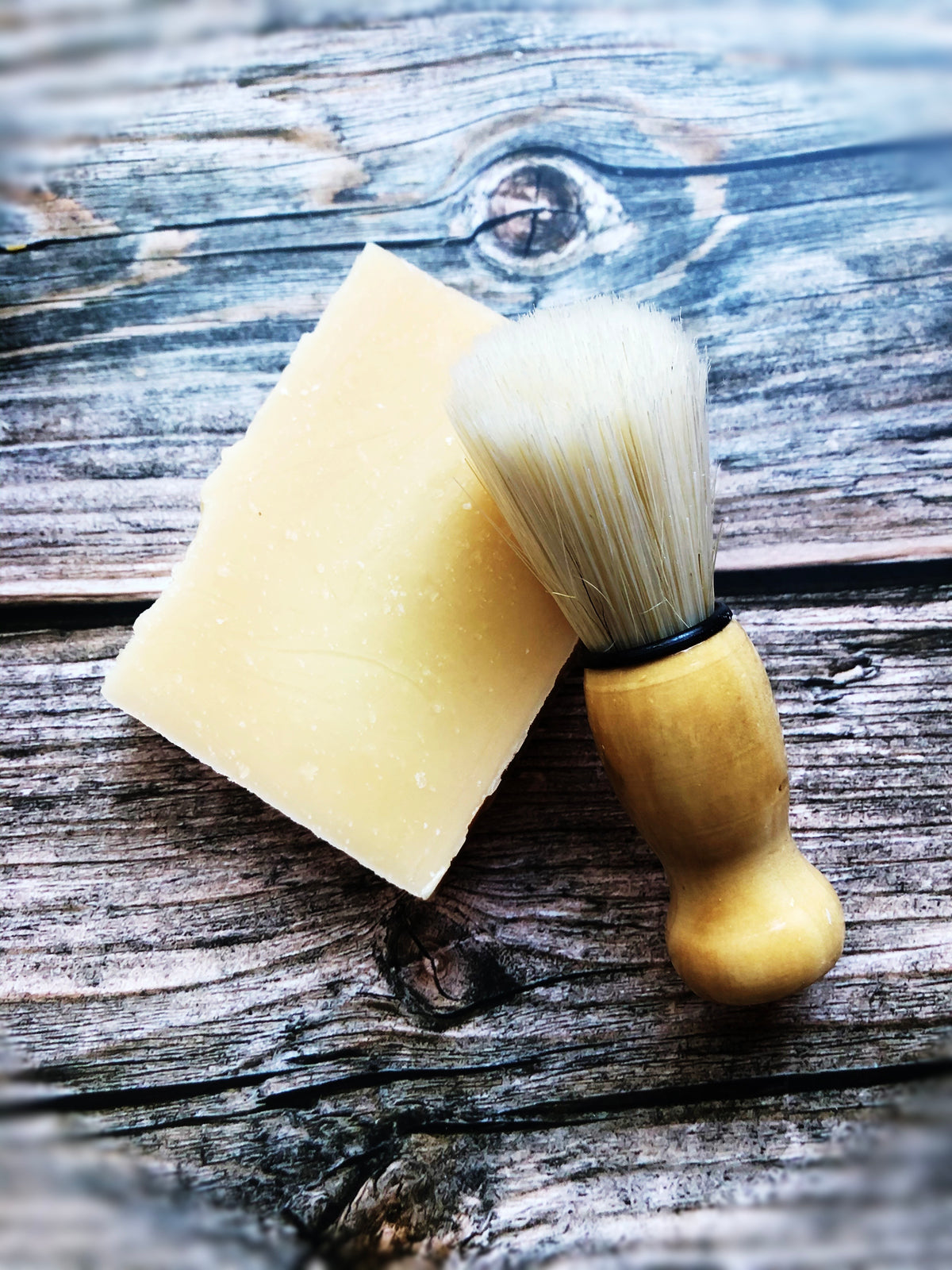 All Natural 'Shave Shower Shampoo' soap bar with shaving brush