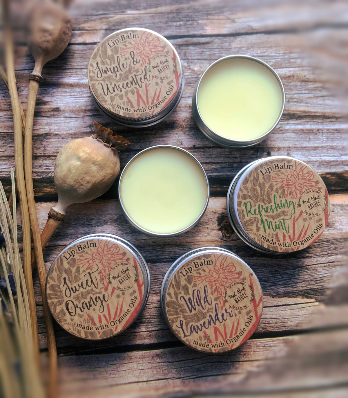 Natural Lip Balm (made with Organic oils 15ml)