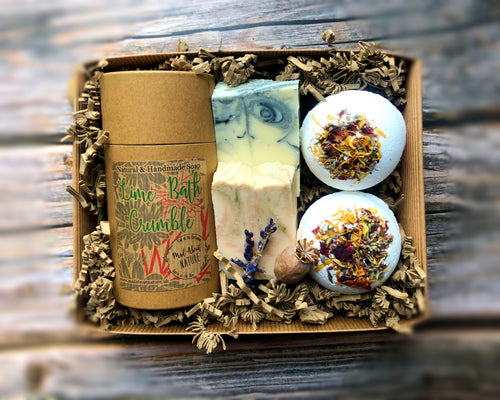 Bath Crumble Pamper Gift Box with Handmade All Natural Soap & Bath Bombs - Mad About Nature